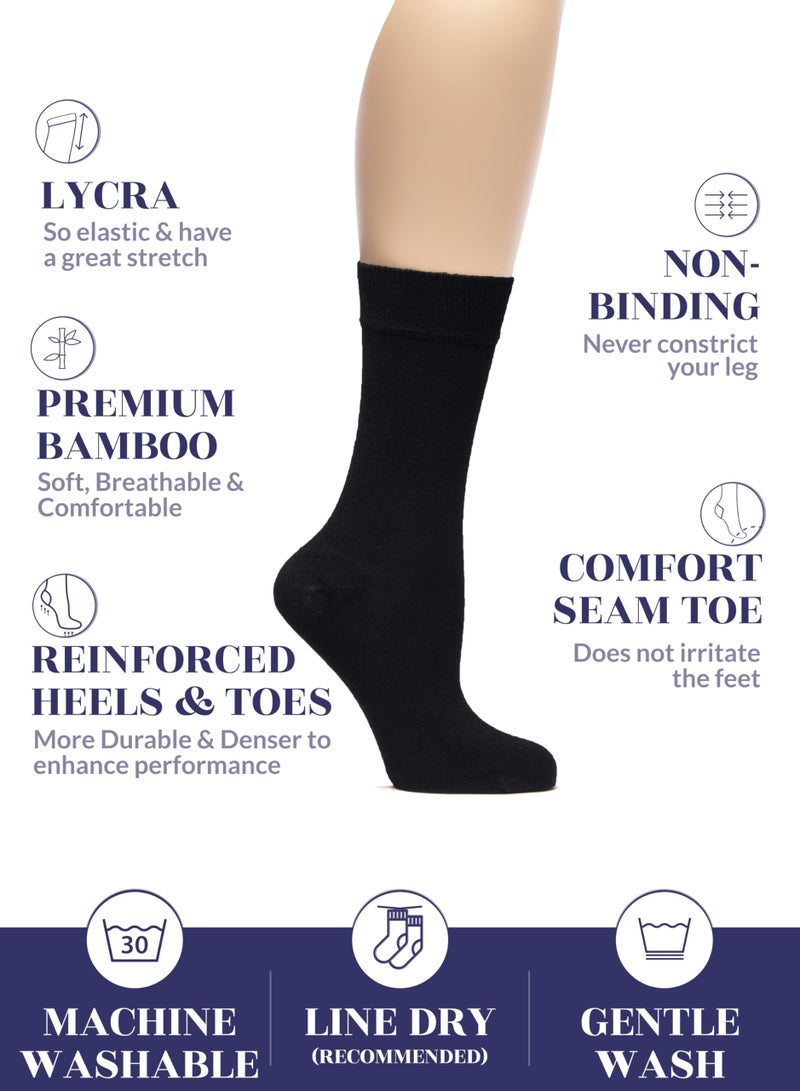 Hugh Ugoli Womens Rayon derived from Bamboo Dress Socks, Crew Soft Thin Calf Socks for Business, Trouser & Casual, Black, 3 Pairs, Shoe Size: 9-12 - Image 2